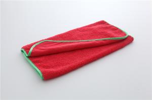 Quality Red color 40x60cm microfiber microfibre car cleaning detailing towels/cloth with green edge wholesale
