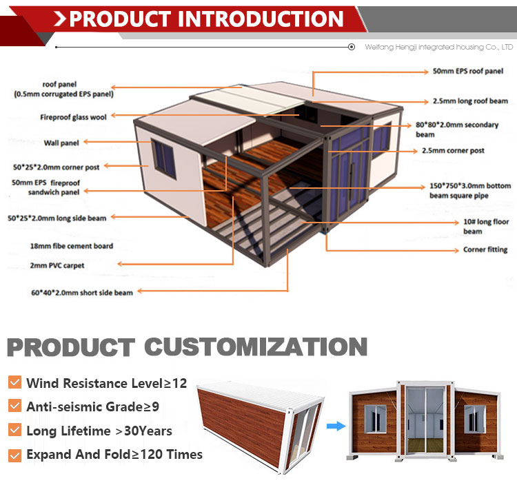 40ft Double-Wing Expansion Container House with Design and EPS Sandwich Panel Roof