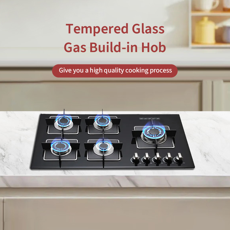 110v 5 Burner Built In Gas Hob With Durable Cast Iron Grates And Sleek Glass Top