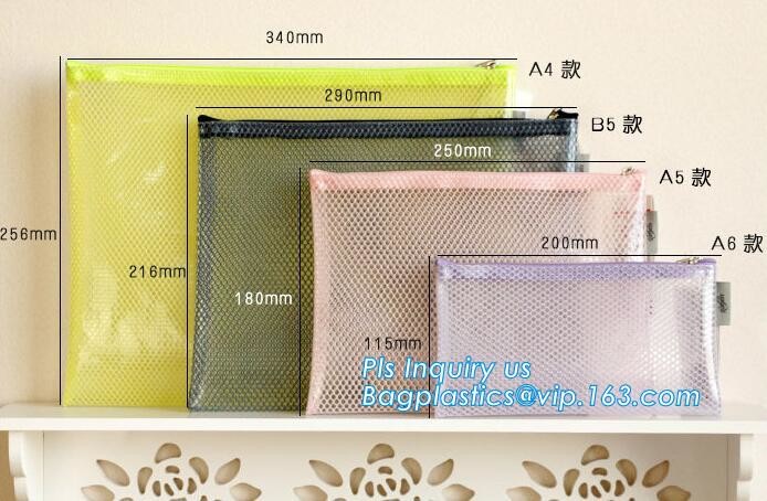 k document file bag, Document File Folder /Document Bag, Mesh pattern plastic zip bag with handle file bag, slider