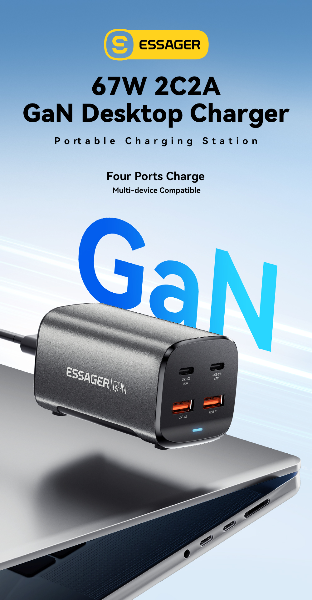 Dual USB C USB A PD GaN Chargers 67W ES-CD35 Series