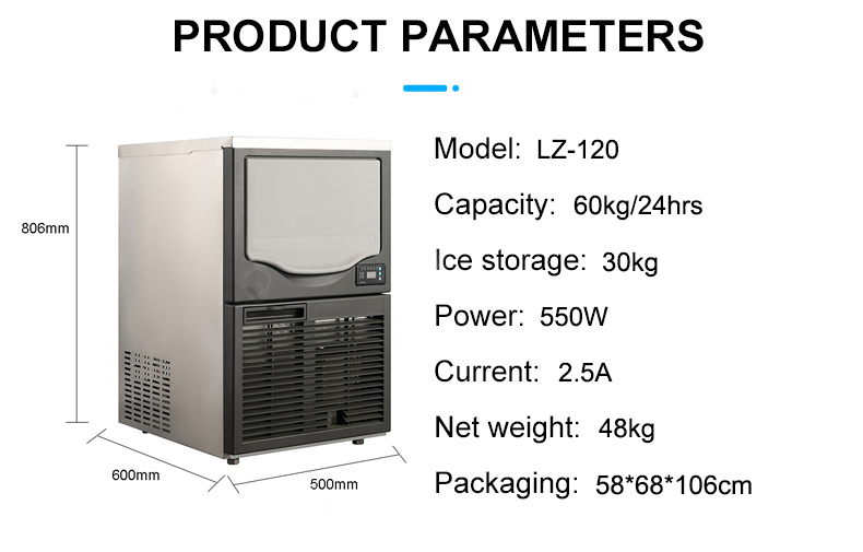 Easy to Operate LZ-120 Snow Granular Ice Maker for Fish 60kg/Day Capacity