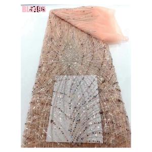 Quality Top quality lilac handmade beaded lace embroidery african french lace fabric wedding dress bridal Ghana fabric women clothing wholesale