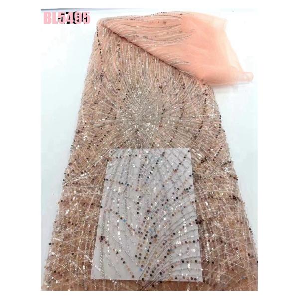 Top quality lilac handmade beaded lace embroidery african french lace fabric