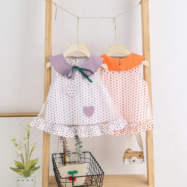 Summer Sweet Lovely Children'S Dress Clothing Little Fresh Lapel Dress Girls