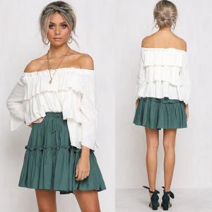 Quality Womens Tops Blouses 2018 Off Shoulder Ruffle Top In White wholesale