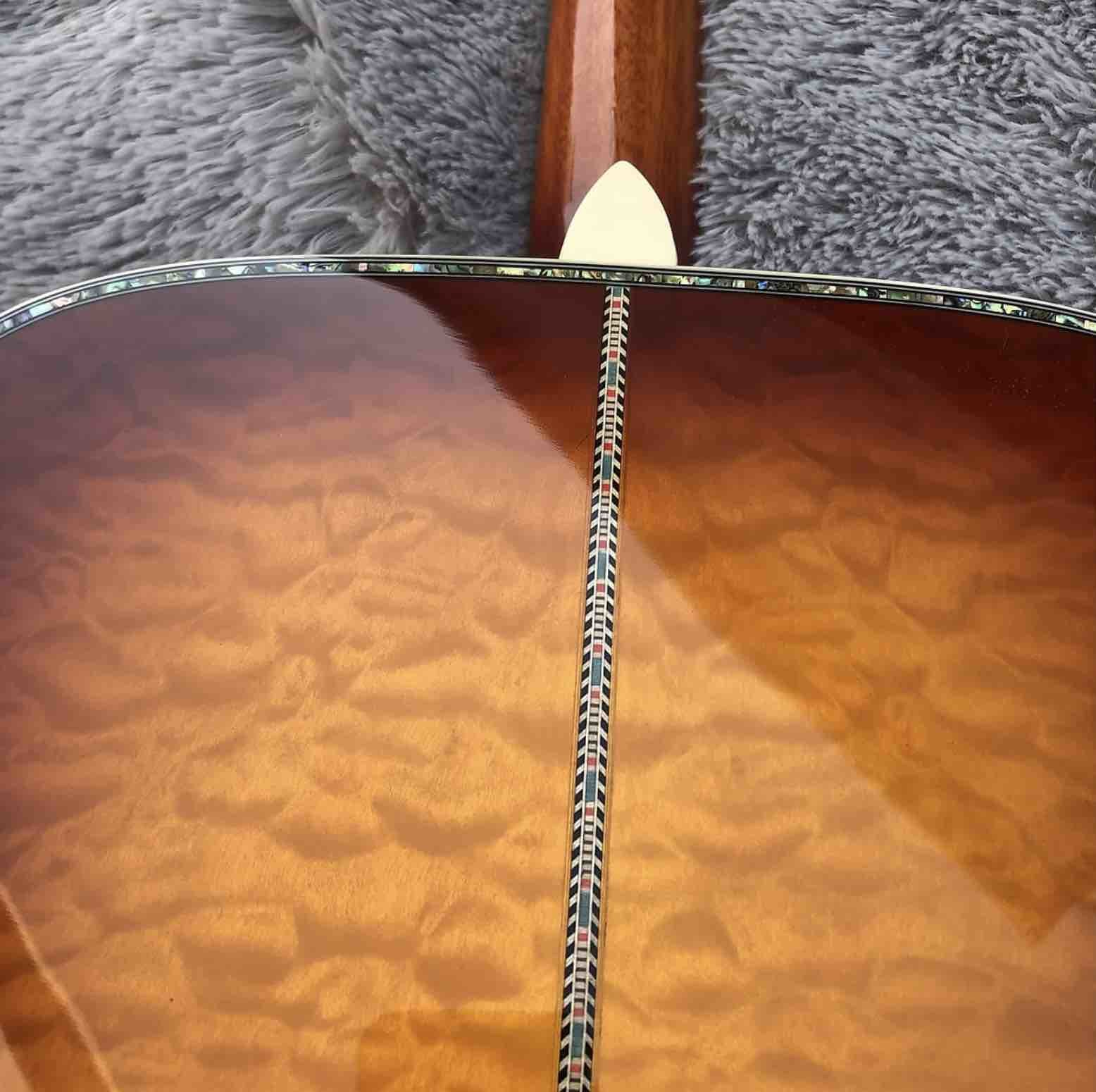 41" Solid Spruce Top Abalone D Style Acoustic Guitar with Burst Maple Body Ebony Fingerboard