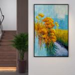 Hand Painted Oil Canvas Painting Golden Flowers Modern Colorful Decoration Wall