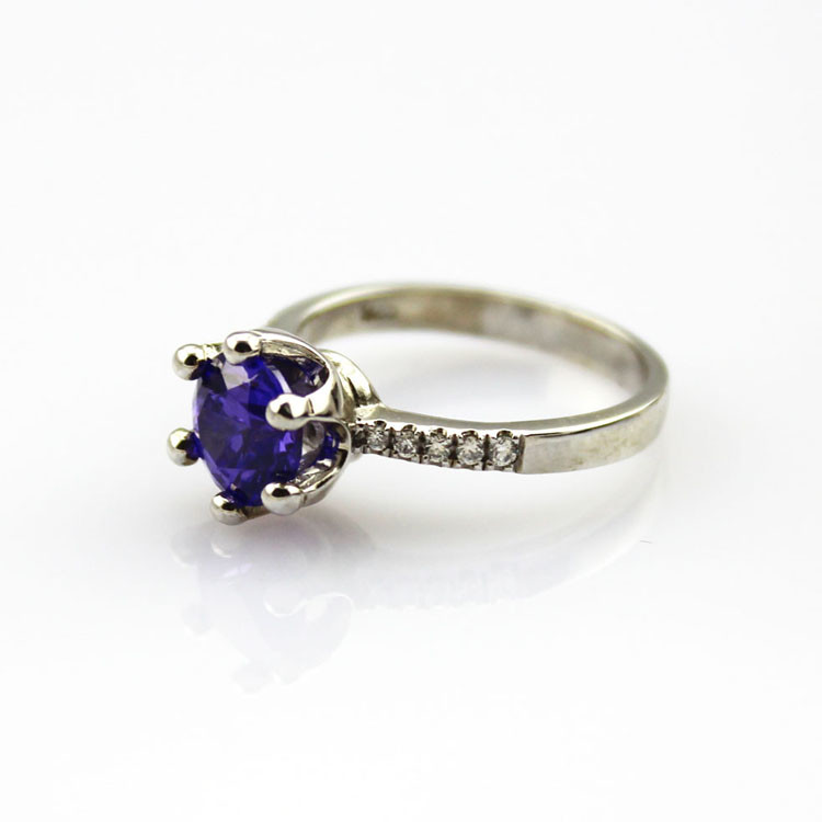 Women Jewelry 7mm Round Amethyst Zirconia Sterling Silver Ring(F18)
