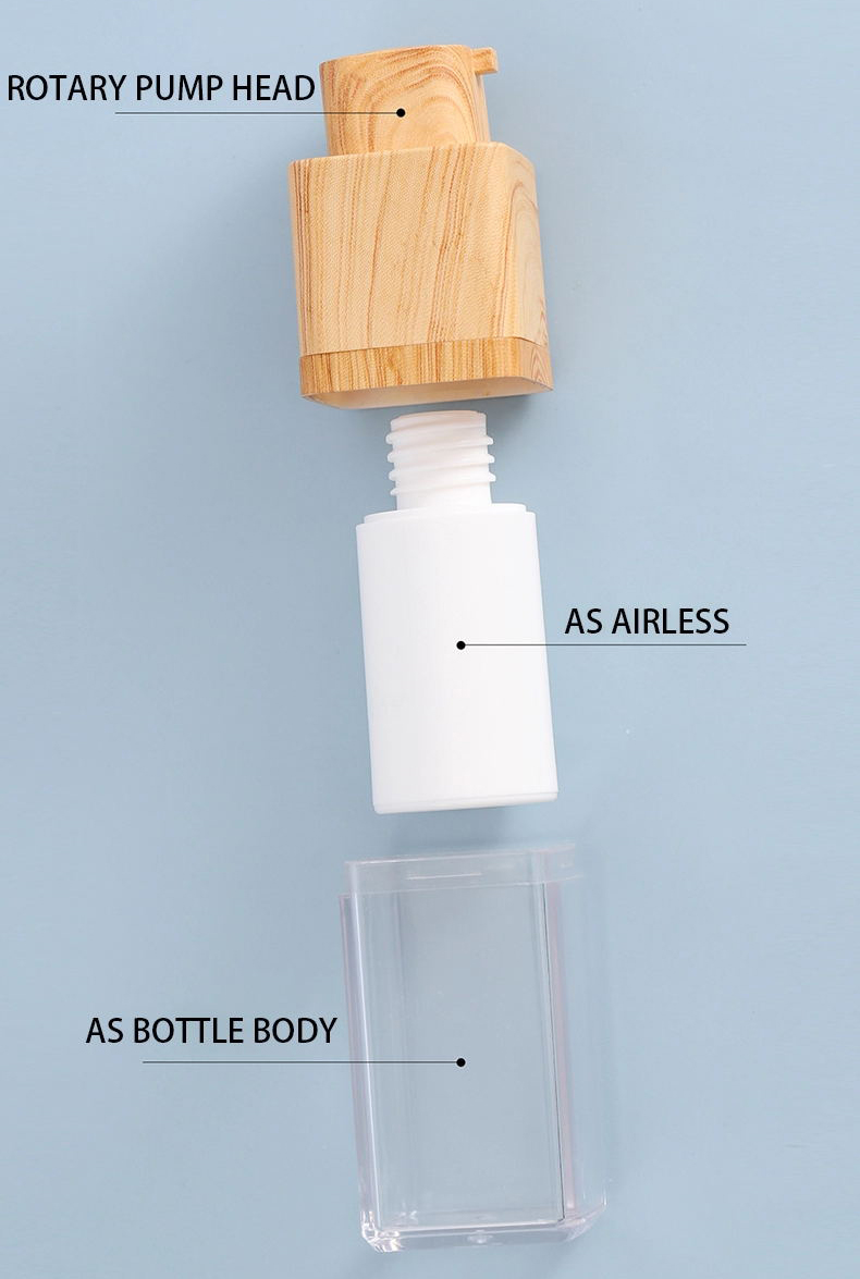 Plastic AS White 15ml 30ml 50ml Lotion Pump Bottle With Wooden Cap