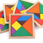 Square 11cm Wooden Montessori Baby Toys 7 Piece Jigsaw Puzzle