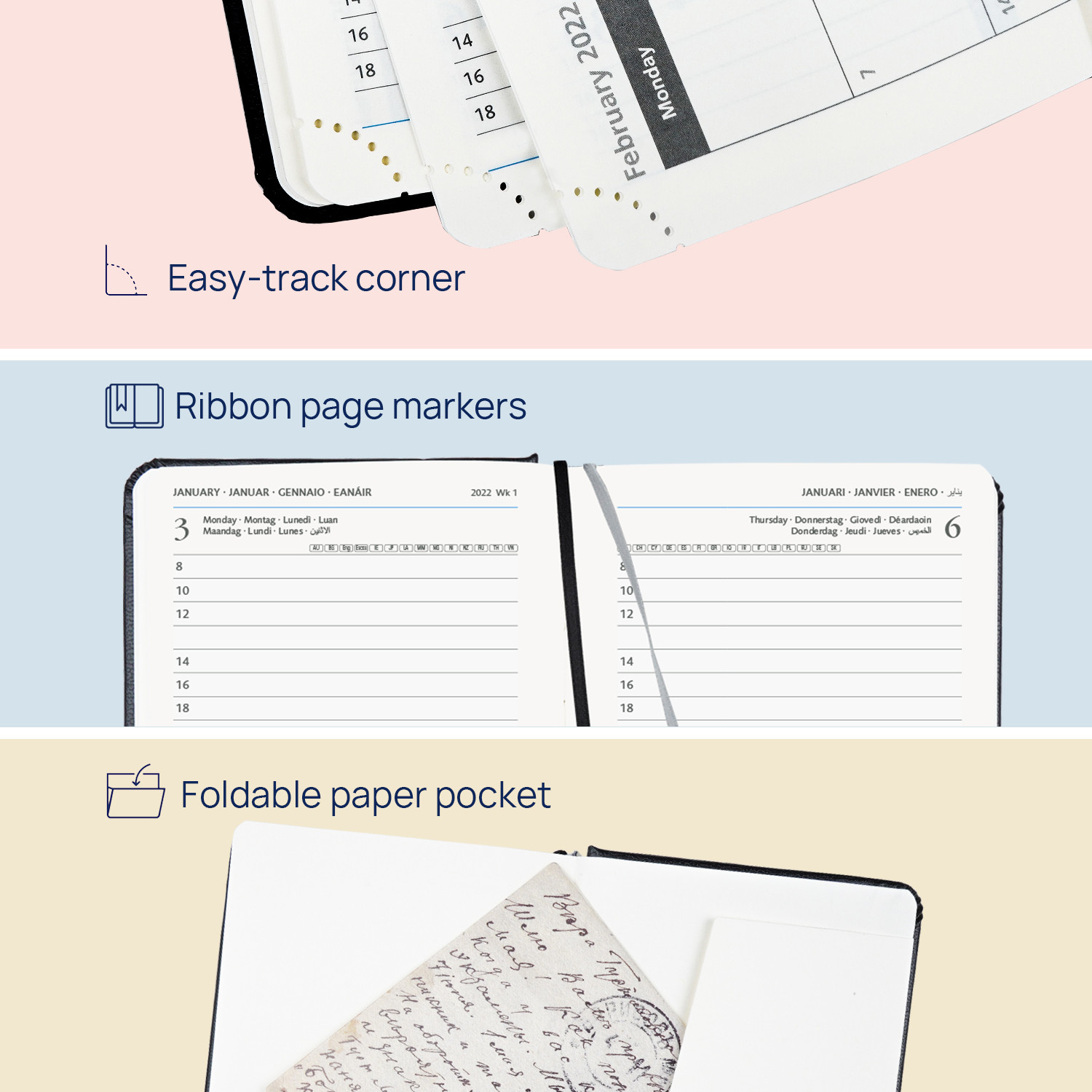 Navy Blue Perforated Corners Small Academic Planner With Paper Folder