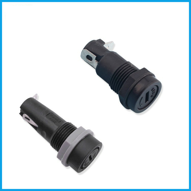 Bayonet Cap 5x20mm Fuse Holder Panel Mount PBT Terminal Brass Nickel Plated Slotted Driver Type