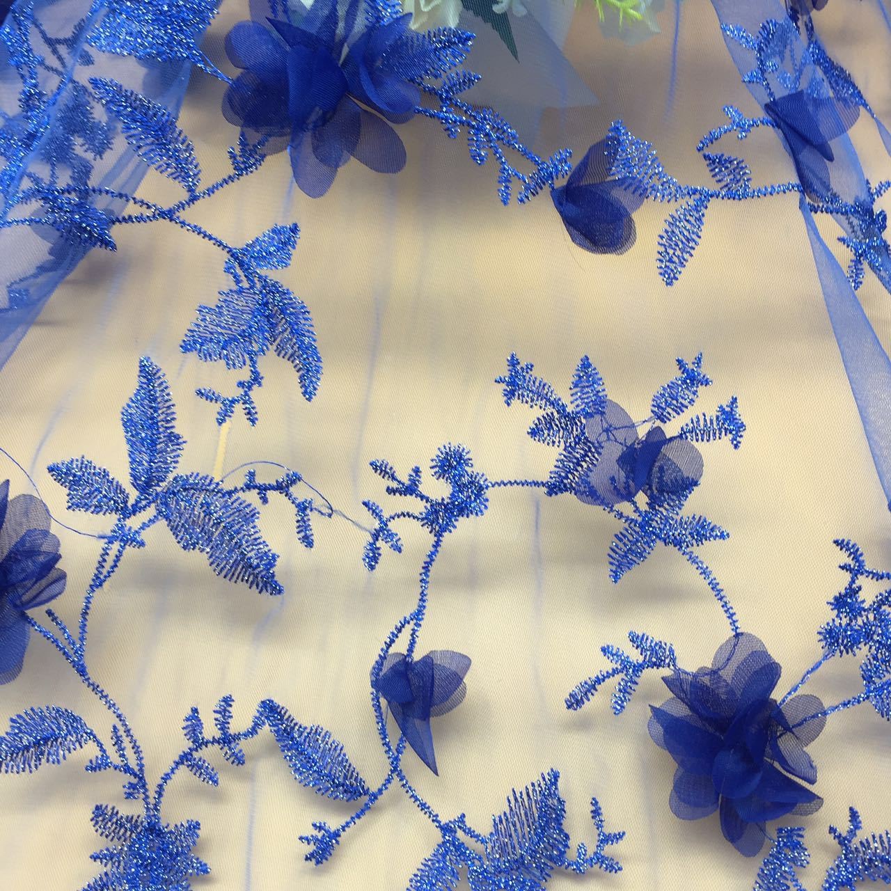 Colorful Polyester 3D flower embroidered Lace fabric for women garments