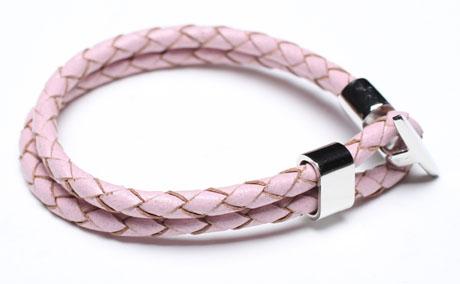 Pink Leather Cuff Bracelets with Stainless Steel Clasp