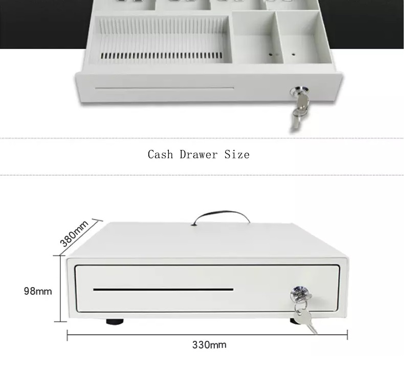 Metal ABC Plastic Cash Drawer RJ45/RJ11 Interface Port for POS Terminal Grey White Color