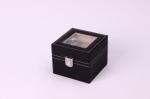 Mens Black Leather Double Watch Box Display Glass Top Jewelry Case Organizer