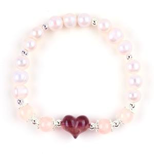 Quality 8MM Pink Freshwater Pearl Stretch Bracelet Heart Crystal Carving wholesale