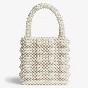 Quality ODM White Pearl Beaded Handbag Acrylic Flat Bead Material 10cm Height wholesale