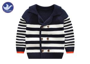 Quality Tailored Collar Boys Kids Sweater Coat Stripes Contrast Color Edge Outwear wholesale