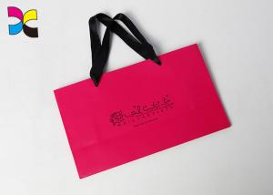 Quality Pink Color Printed Paper Bags Black Ribbon Handle Earth - Friendly Embossing wholesale