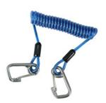 Heavy duty blue strong carabiner holder stainless steel wire coiled lanyard for