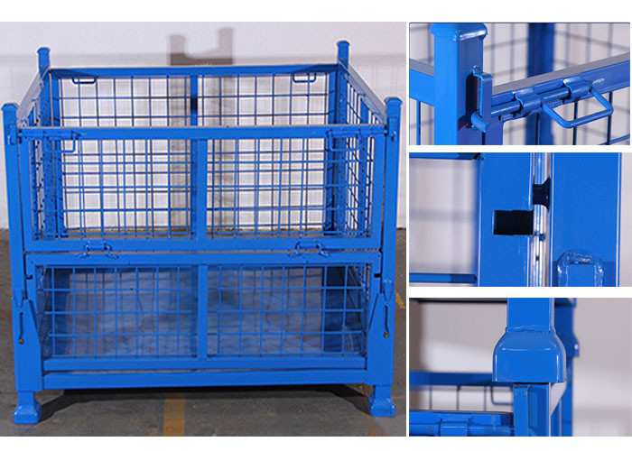 Heavy Duty Wire Mesh Stackable Pallet Cages 4 Way Forklift Access