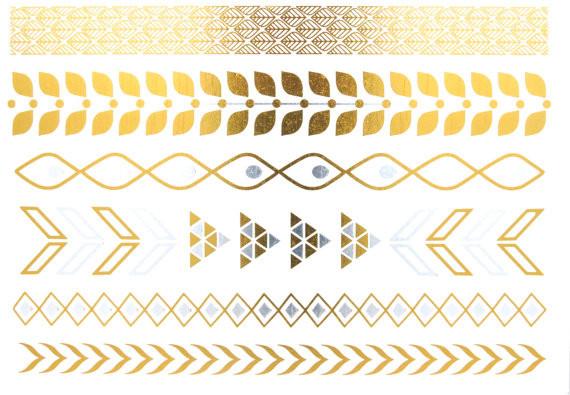 Gold and silver metallic tattoo, metallic temporary tattoo, OEM tattoo, custom