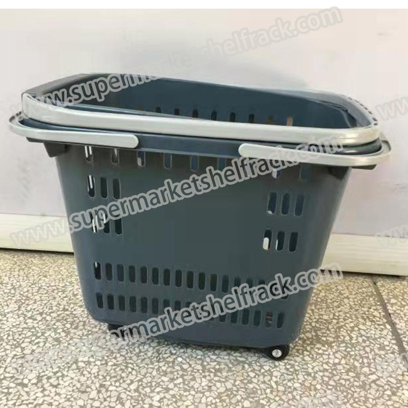50ltr 560MM Plastic Handheld Shopping Baskets Grocery Store With 4 Wheels