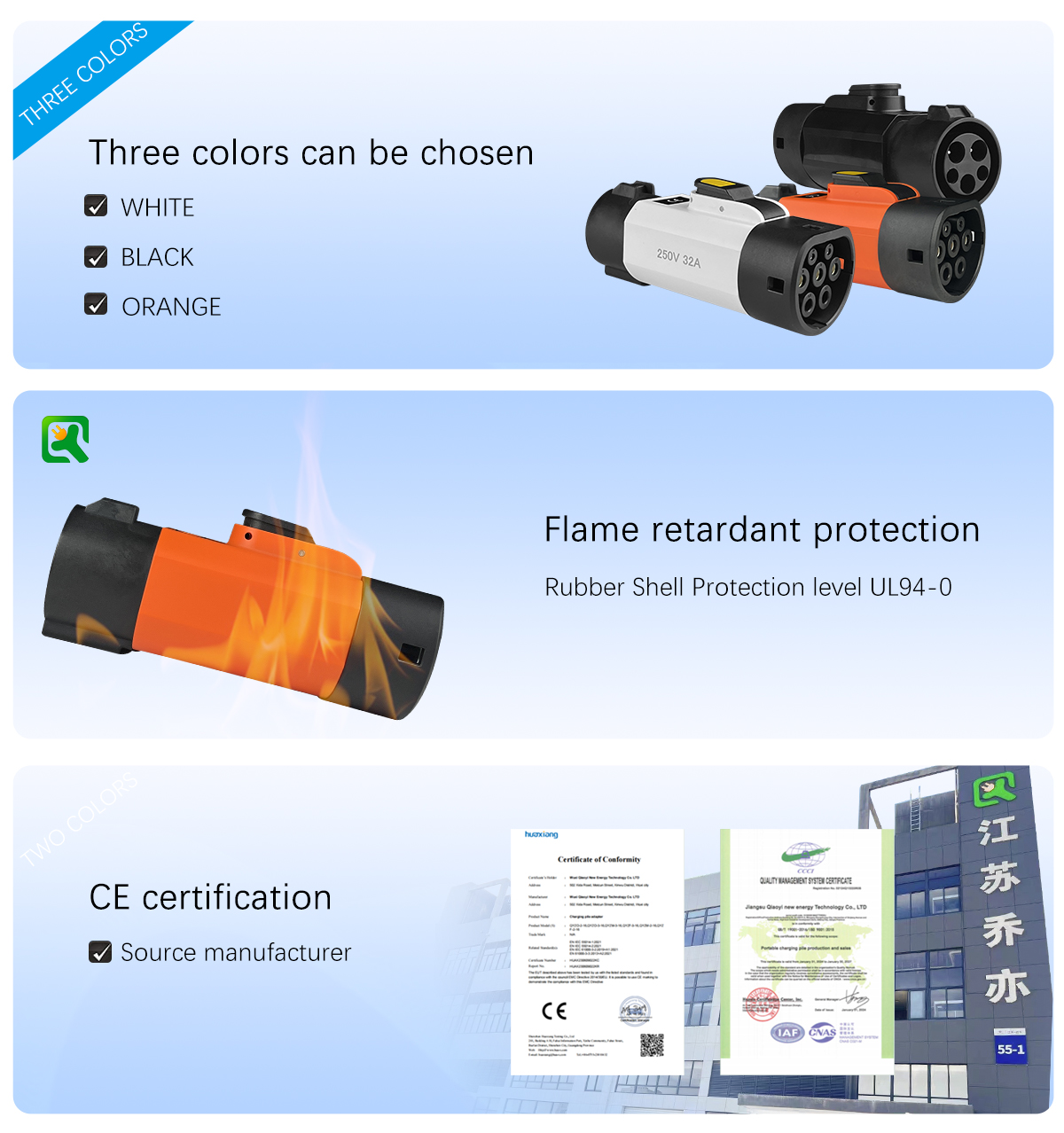 220V 32A J1772/type1 to Type2 EV Charging Connector Portable Car Adapter Charger with Operation Voltage