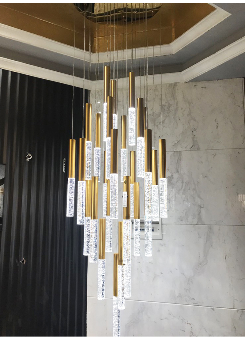 Modern Led Crystal Chandelier For Staircase Lobby Mall Villa Gold loft hanging lamp(WH-NC-84)