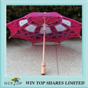 Quality 19cm China wooden embroidery cotton parasol wholesale