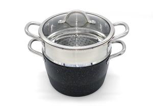 Quality 4mm Glass Lid Ceramic Coating 5.5L Couscous Steamer Pots wholesale