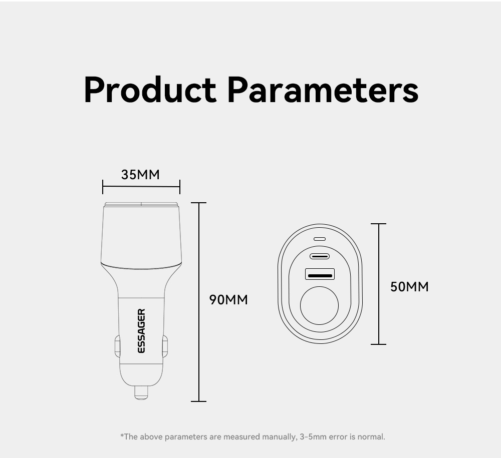 ESSAGER F755 Series 120W Cigarette Lighter USB-A USB-C Car Charger Port