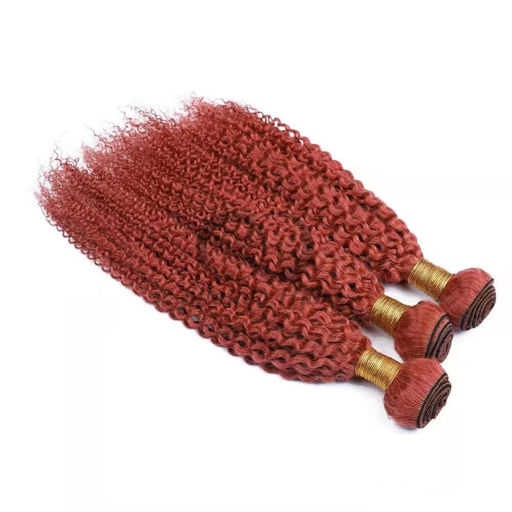 Red Kinky Curly Remy Human Hair Bundles Sew In Weave Bundles Brazilian Bundle Deals