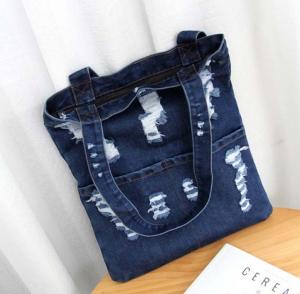 Quality Summer fashion hole jeans female Korean fashion large capacity bag shoulder bag shopping bag wholesale