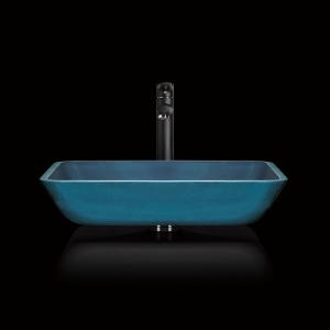 Quality Toughened Blue Glass Bowl Sink Blue Rectangle Above Counter 460mm Length wholesale