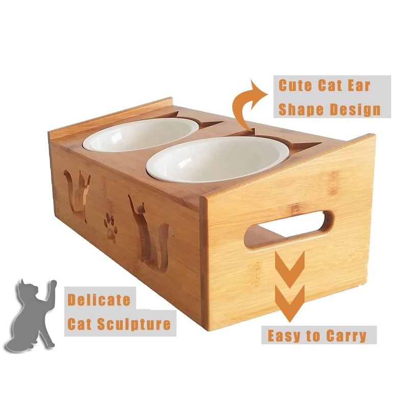 Natural Pet Elevated Raised Stand Diner Feeder with 2 Removable Ceramic Bowls Direct