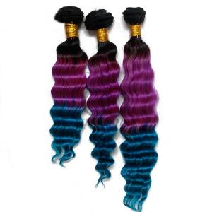Quality #T1B/Purple/Blue Deep Wave Remy Human Hair Bundles Sew In Weave Bundles Brazilian Bundle Deals wholesale
