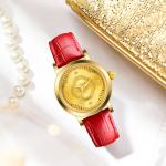 Custom Luxury Genuine Leather Golden Stainless Steel Quartz Watch For Ladies