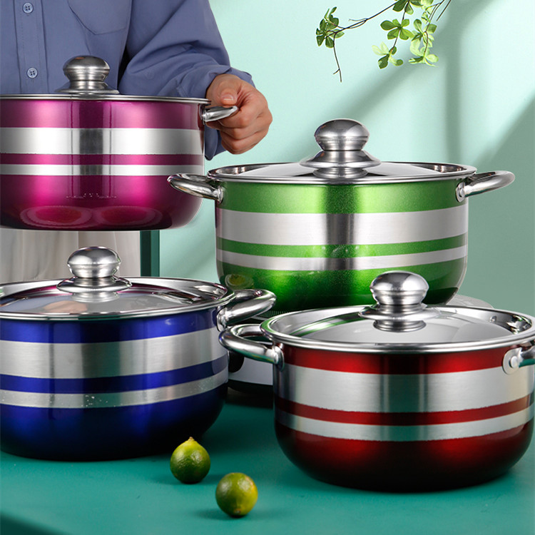 Hot Selling Color Body Soup Cooking Pot Set Ollas Stainless Steel 410 Cookware Set for Kitchen