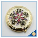 Shinny Gifts Luxury Rhinestone Flower Design Metal Compact Mirror Small Makeup