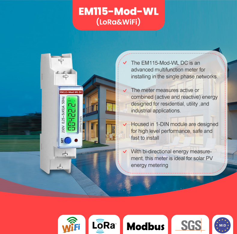 Single Phase Wifi Energy Meter EM115-Mod-WL DC 230V 45A for Energy Monitoring
