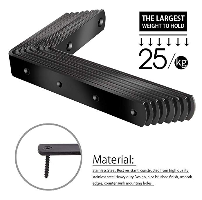 Matte Black Steel Heavy Duty"L" Corner Brace Joint Angle Bracket Shelf Bracket Wall Hanging with Screws