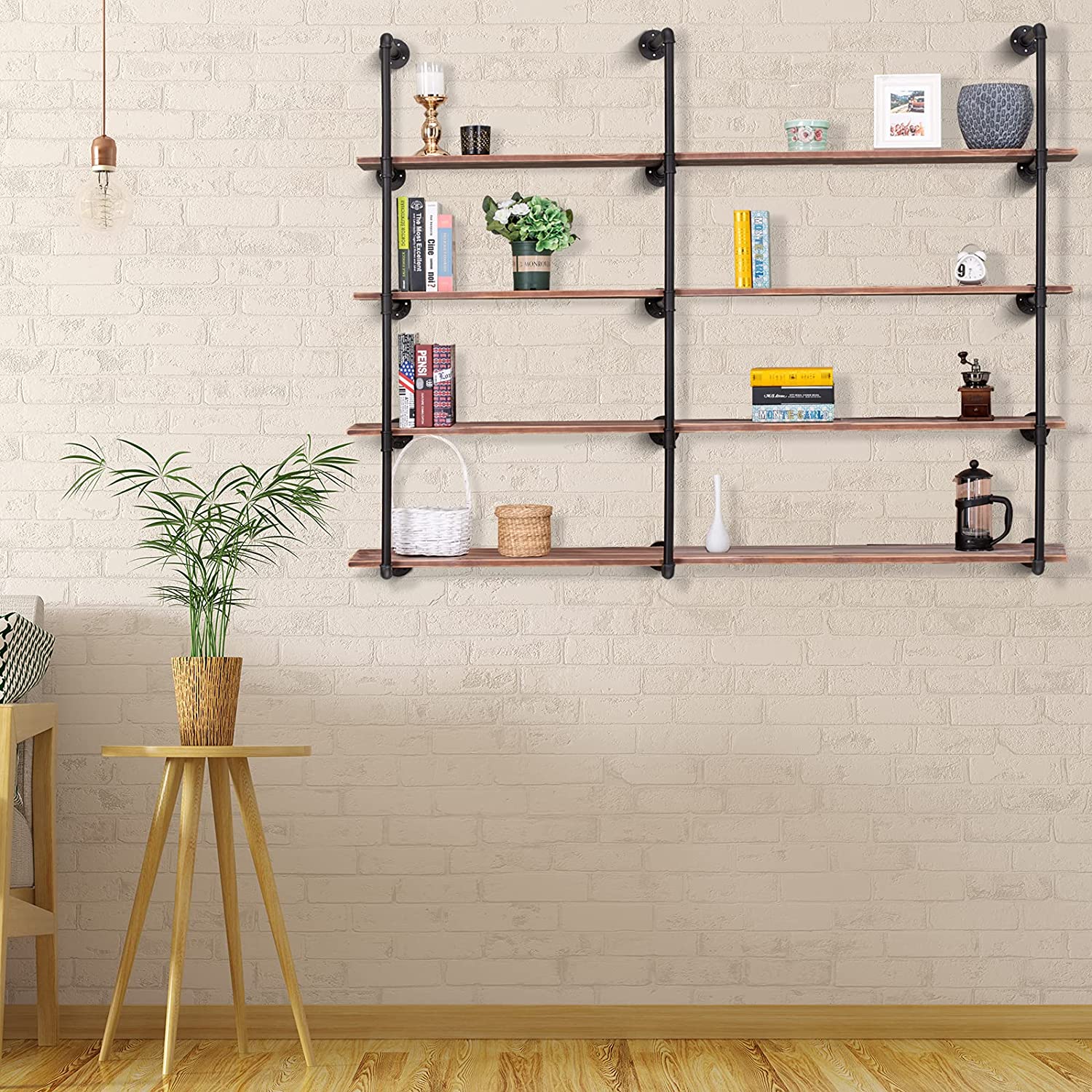 Rustic Industrial 5-Tier Pipe Shelf Brackets for Wall Mounting DIY Open Bookshelf Rack
