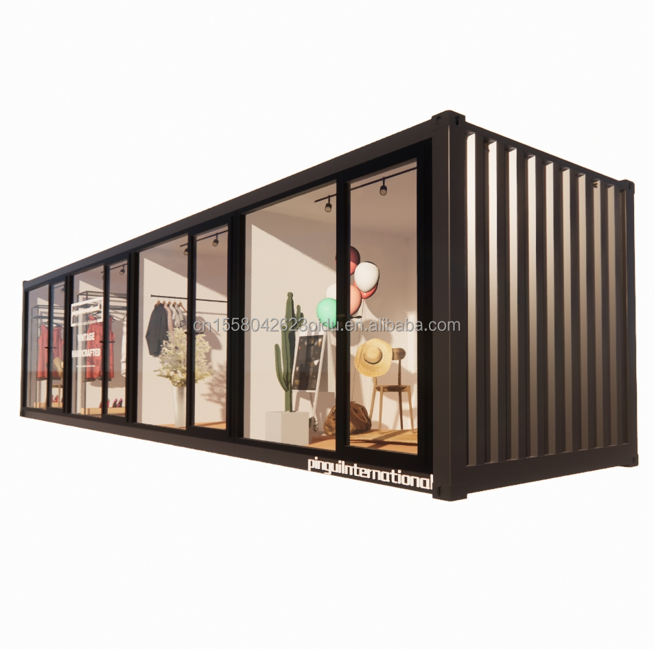 Steel Frame Galvanized Steel Bending 180g Chinese Design Style EU 40ft Prefabricated Houses for Modern Clothes Store Shop