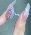 Pear Cut Pink Diamond Engagement Ring Wedding 18K White Gold CVD Diamond Ring