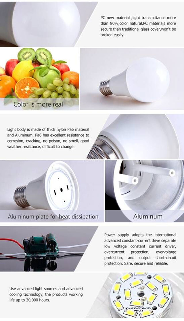 Supply high bright A60 7w LED bulb