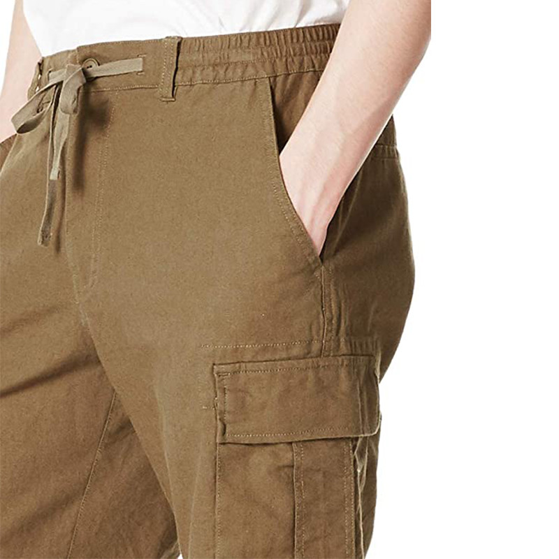 Men'S Cotton Linen Blend Cargo Shorts 9.5 Inch Inseam Shorts Drawstring Button Closure