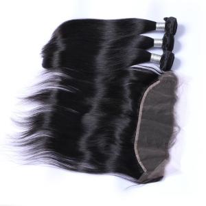 Quality Virgin Weave Peruvian Straight Hair Bundles 10a With 13x4 Lace Frontal wholesale